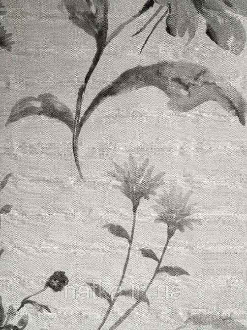 Шпалери вінілові на флізелін Marburg Shades гарячого тиснення квіти прованський стиль чорні на ясно сірому Київ - фото 4