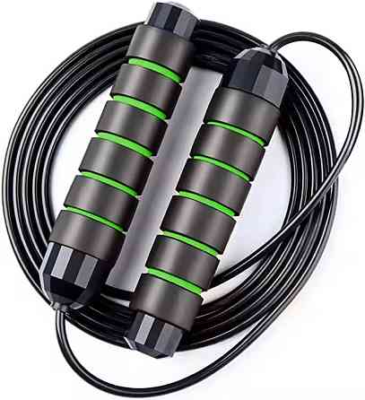 Скакалка,гимнастическая,скоростная для кроссфита с подшибниками,стальной трос длина 3 м, зелёная Каменец-Подольский