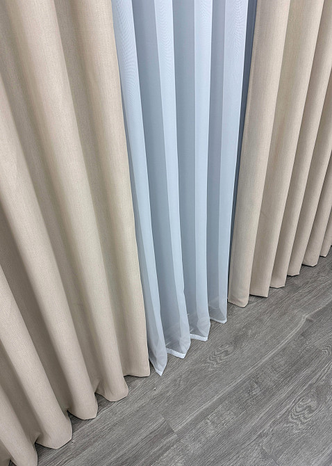 Двостороння шторна тканина блекаут з лляною фактурою, колекція “Scandi” колір бежевий 1904ш Київ - фото 7