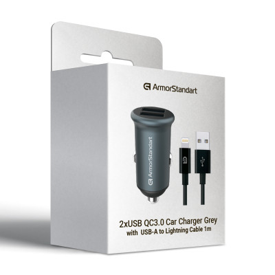 Зарядний пристрій Armorstandart 2xUSB QC3.0 Grey + cable Lightning (ARM82458) Вінниця - фото 6
