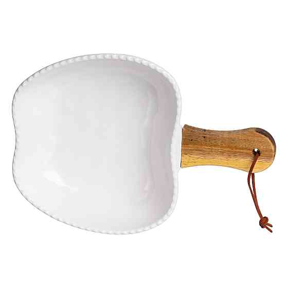 Тарілка порцелянова глибока з ручкою Яблуко 23×16×4 (см) блюдо сервірувальне з ручкою для подачі тарілка сковорода Білий ZJH-15-5 Коломия