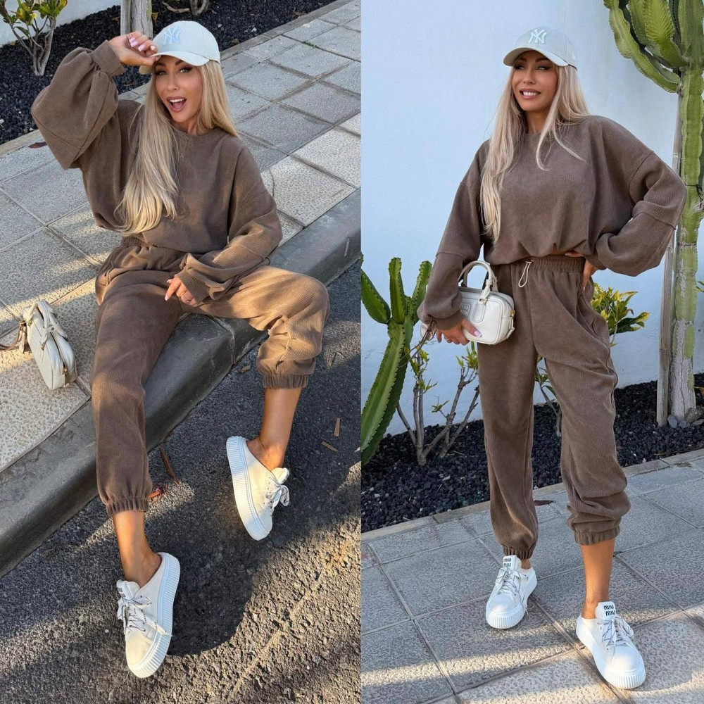 Женский стильный повседневный костюм двойка качественный турецкий вельвет Шоколад, 42/44 Одесса - изображение 1