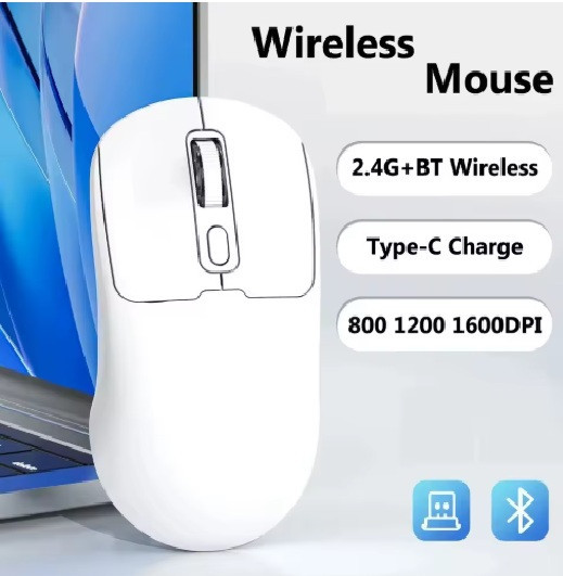 Компьютерная мышь беспроводная, аккумуляторная, бесшумная 2,4G+Bluetooth Белая Запорожье - изображение 3
