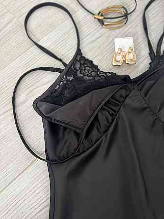 Жіноча стильна романтична сукня-комбінація дабл армані+мереживо Чорний, 46/48 Одеса