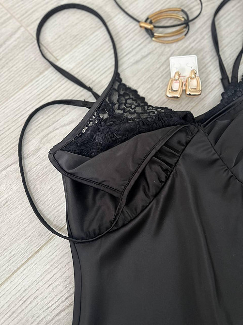 Жіноча стильна романтична сукня-комбінація дабл армані+мереживо Чорний, 46/48 Одеса - фото 3