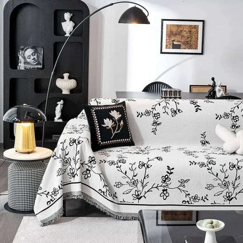 Плед покривало для дивана і ліжка, чохол накидка для м'яких меблів 180х230 см, білий з чорним квітковим візерунком Кам'янець-Подільський - фото 2