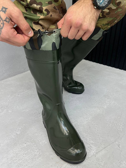 Сапоги резиновые мужские цельно литые со шнуровкой олива 45/46 р Одесса - изображение 6
