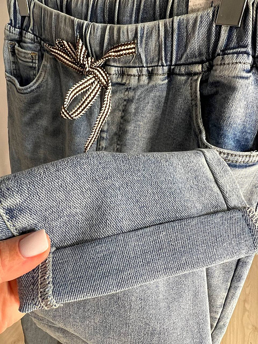 Джинсы женские I8 10029 МОМ талия на резинке со шнурком стрейчевые увеличенные голубые, голубой, 31, Одесса - изображение 10