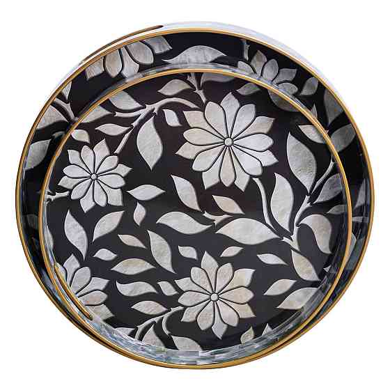 Набір круглих підносів для подачі їжі 2 (шт) Ø32.5 / 37 (см) гарні декоративні таці для кухні HP-HK-15 SBR Київ