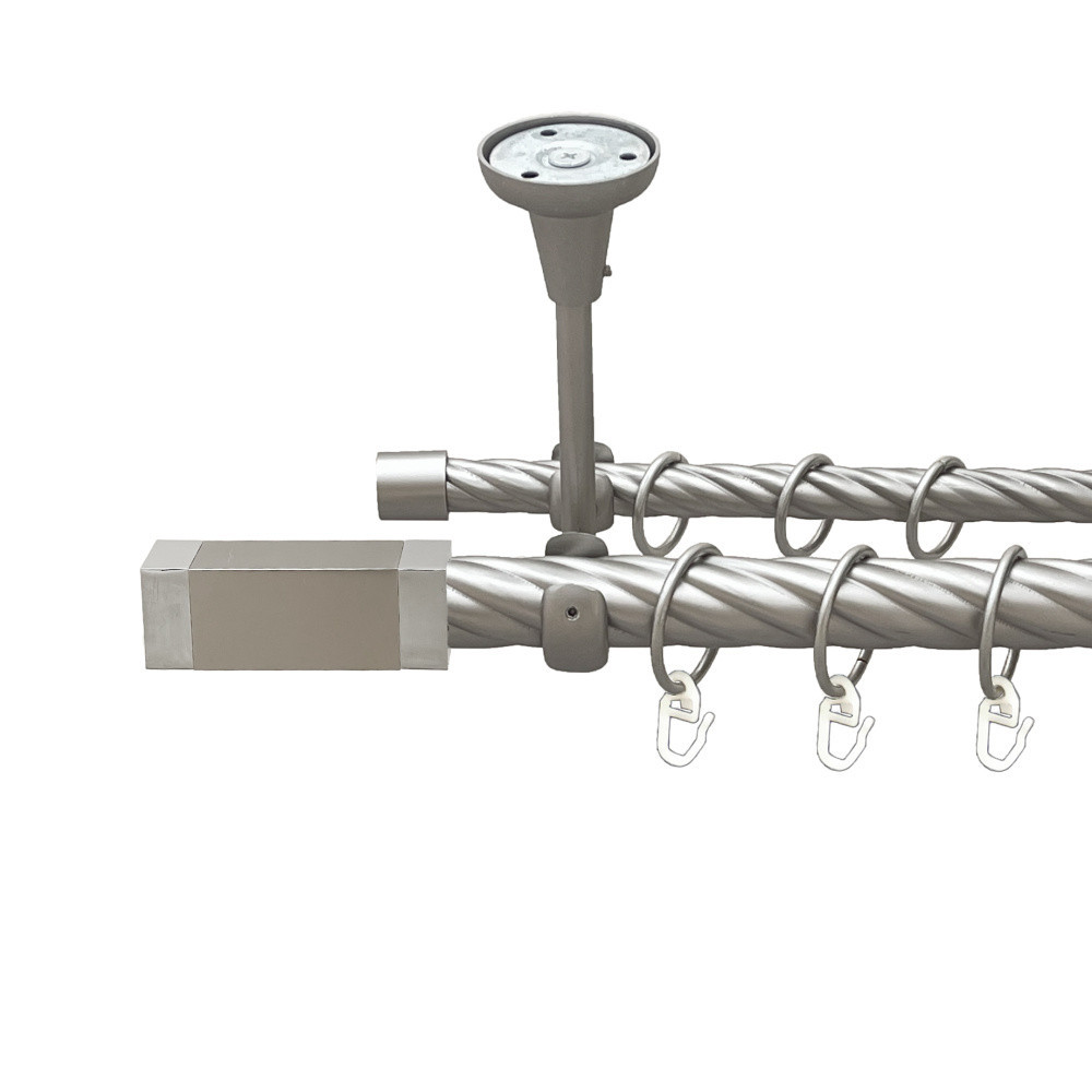 Карниз Orvit Квадро металевий дворядний відкритий до стелі скручена труба кільце металеве Сатин 25\16 мм 200 Львов - изображение 1