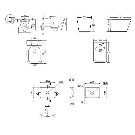 Комплект Qtap Tern Anthracite 3 в 1: унитаз подвесной Ultra Quiet + биде подвесное + раковина накладная QTTERAN49161 Киев