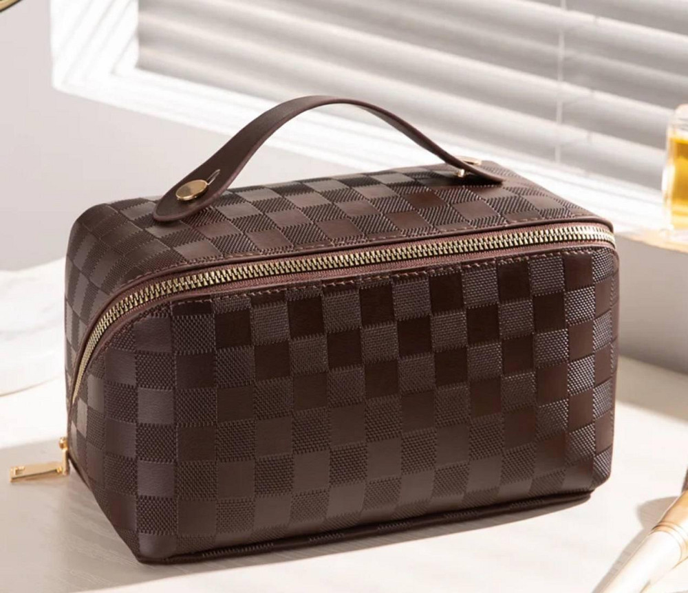 Косметичка на блискавці зі штучної шкіри, дорожня, коричнева Кам'янець-Подільський - фото 1