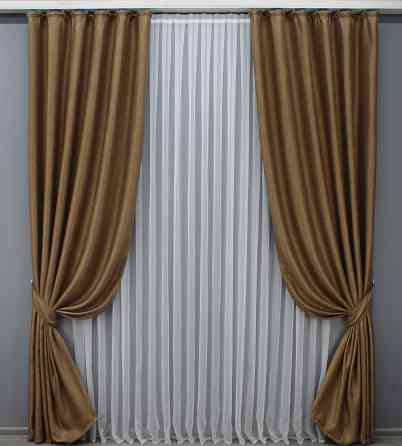 Комплект готовых штор VR-Textil Лен рогожка № 1426ш Светло-коричневый 150х270 см 2 шт (33-0285) Киев