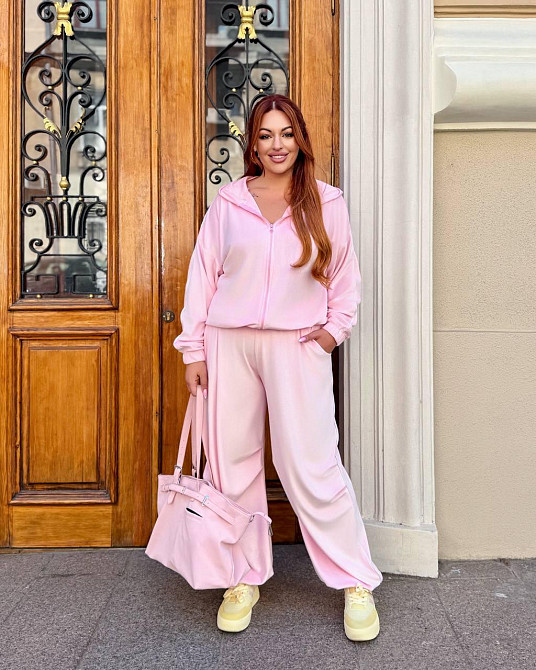 Женский стильный комфортный костюм двойка велюр спорт Premium Розовый Одесса - изображение 1