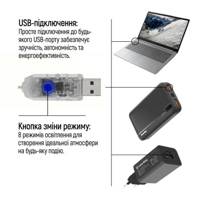 Гірлянда ColorWay Мішура LED 320 10 м 8 функцій теплий колір USB (CW-G-320L10U) Вінниця - фото 7