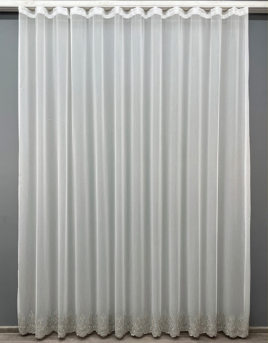 Тюль VR-Textil 1461т Бамбук с вышивкой Молочный с серым 400х270 см (42-0680) Киев - изображение 2