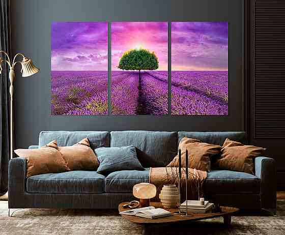 Модульна картина у вітальню/ спальню    Лавандове поле    ART-197_3A 70х130 см Київ
