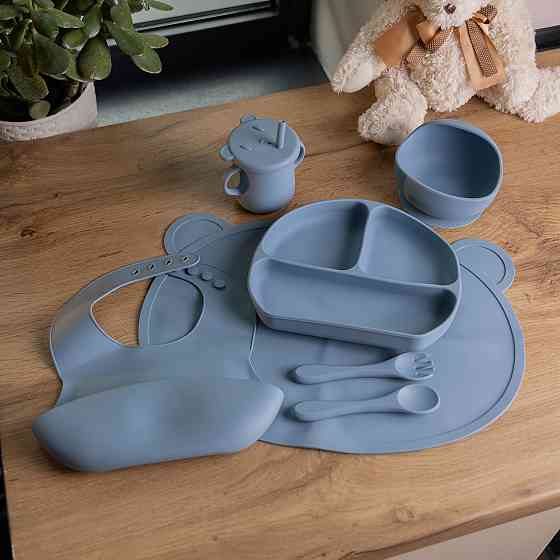 Дитячий набір силіконового посуду 7 предметів Синій HP34546BL Коломыя