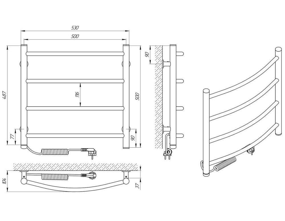Електричний полотенцесушитель Laris Зебра Класик ЧК4 500Х500 Е білий Київ - фото 6