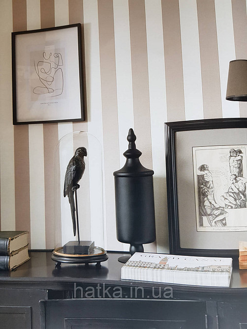 Шпалери флізелінові еко Casadeco Five o'clock 0.53х10 смуги широкі коричневі кремові молочні під тканина Київ - фото 1