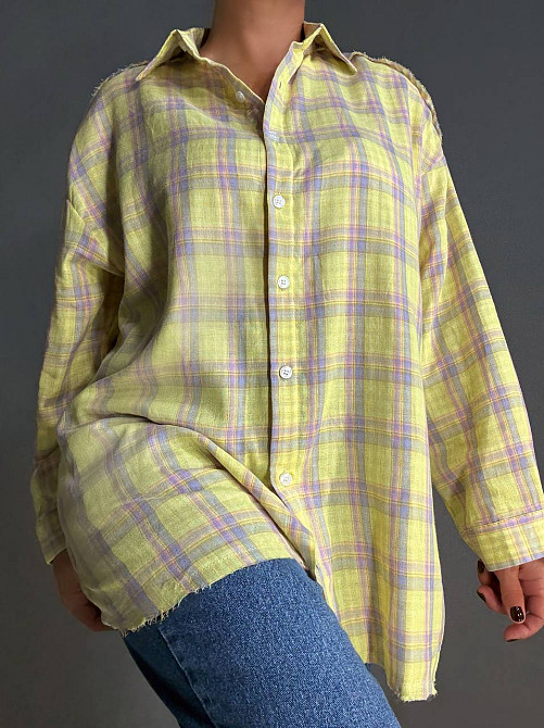 Сорочка жіноча A-N 27069 оверсайз двошарова в клітинку з бахромою , жовтий, one size Київ - фото 16