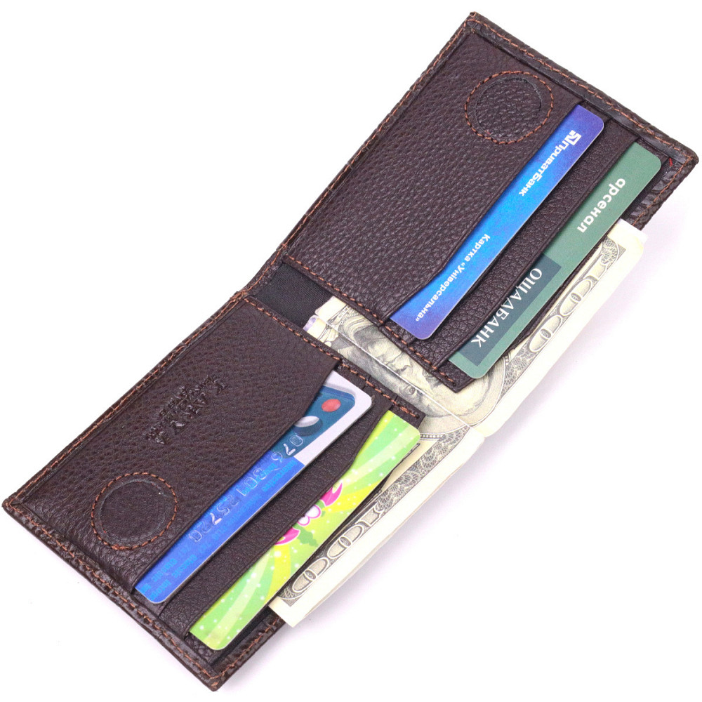 Фактурний чоловічий затиск із монетницею з натуральної шкіри з тисненням під крокодила Коричневий (KARYA) Київ - фото 1