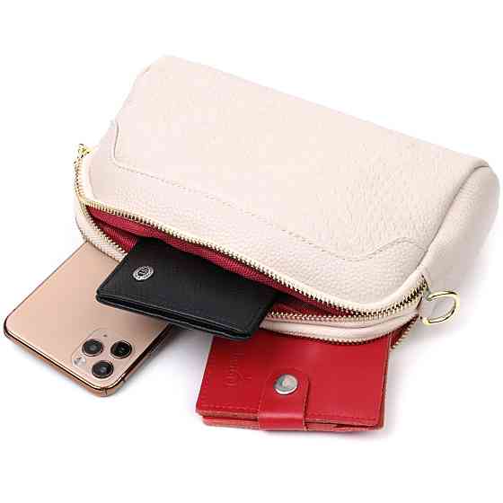 Небольшая прямоугольная сумка на два отделения из натуральной кожи Белая (Vintage) Киев