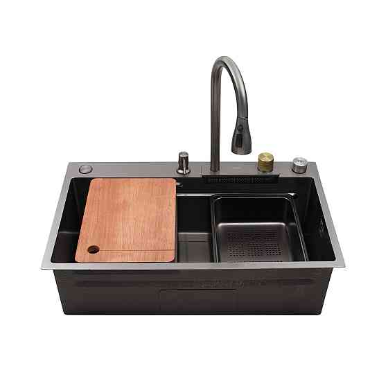 Кухонная мойка Kroner KRP Schwarze - SET7545HM PVD (3/0/0.8 мм) со смесителем, черная Киев