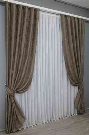 Комплект готових штор VR-Textil Льон мармур Pavliani № 1372ш Какао 100х270 см 2 шт (31-622 ) Київ