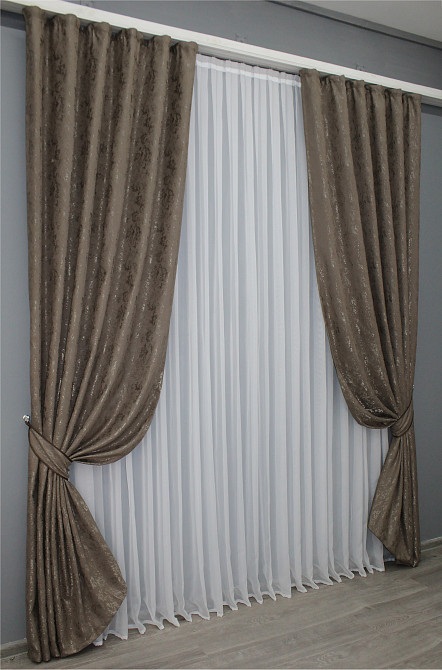 Комплект готових штор VR-Textil Льон мармур Pavliani № 1372ш Какао 100х270 см 2 шт (31-622 ) Київ - фото 3