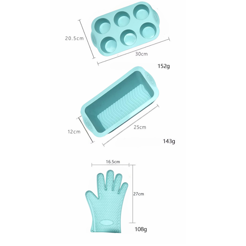 Набор формы силиконовые для выпечки 8 штук,комплект кухонных пренадлежностей с прихваткой,цвет бирюзовый Каменец-Подольский - изображение 3