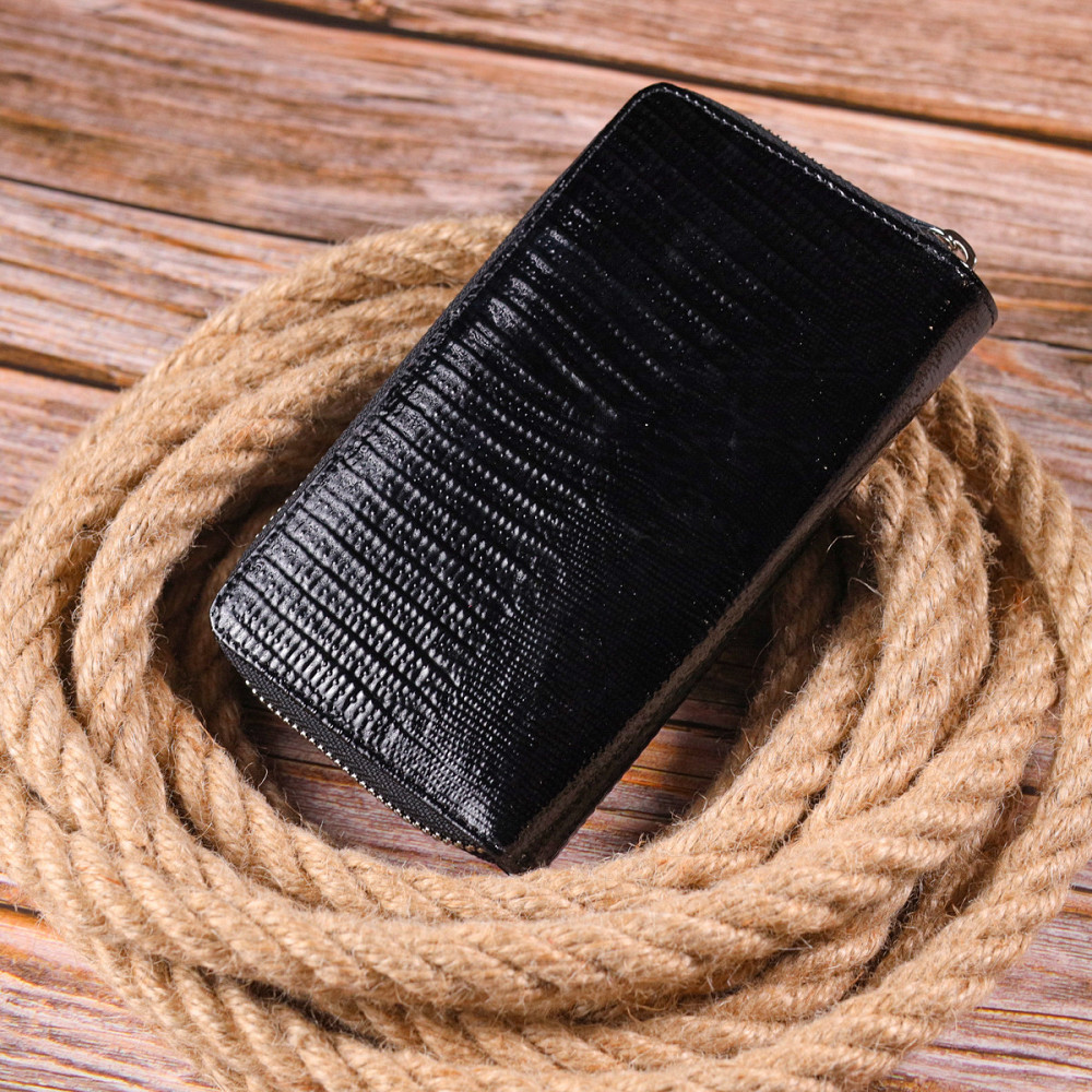 Цікаве жіноче портмоне з лакованої фактурної шкіри KARYA 21431 Чорний Київ - фото 2