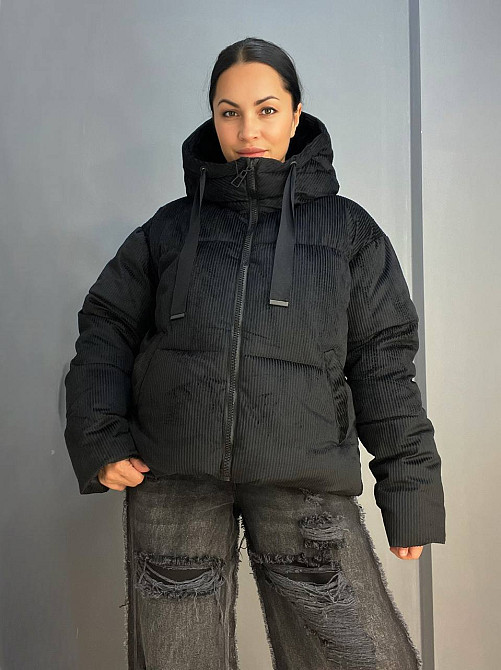Куртка женская Snow Passion 1056 пуффер вельвет оверсайз широкая чорная, черный, 44-48 Киев - изображение 14