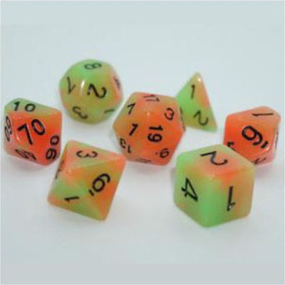 Набор кубиков для настольных игр Games 7 Days Double Color Glow in the dark 7 Dice Set - Green-Orange (g7dglowdc01) Винница - изображение 1