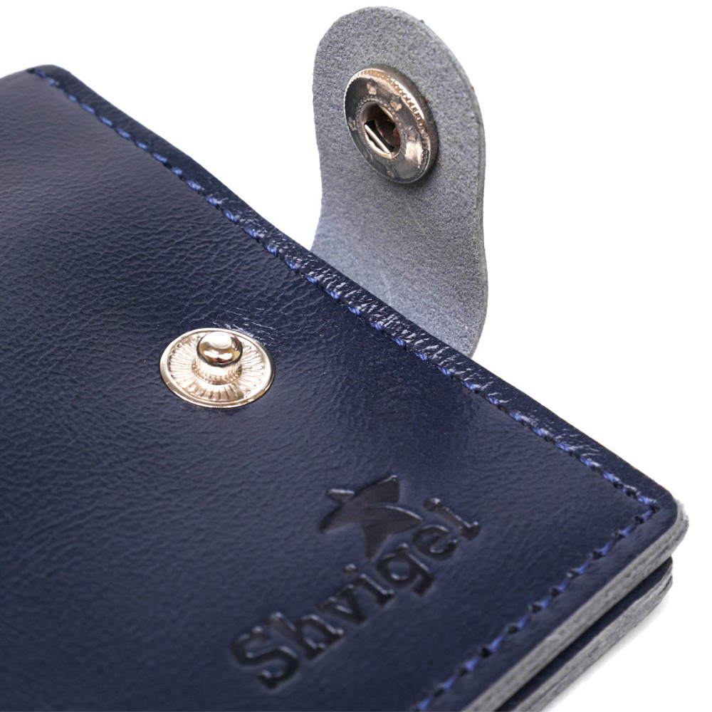 Кожаное компактное портмоне Shvigel 16444 Синий Киев - изображение 7