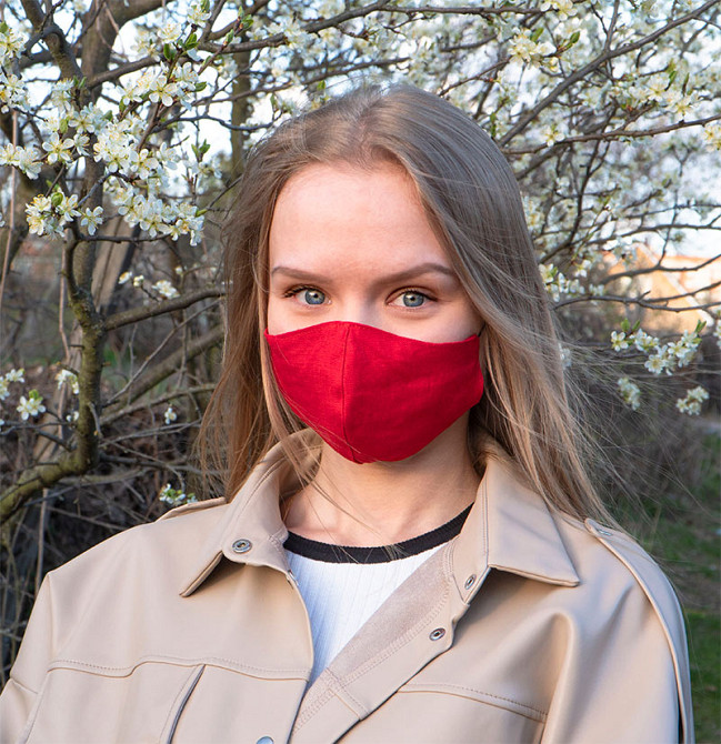 Маска защитная многоразовая из 100% ЛЬНА Размер M (Красный) Сумы - изображение 3