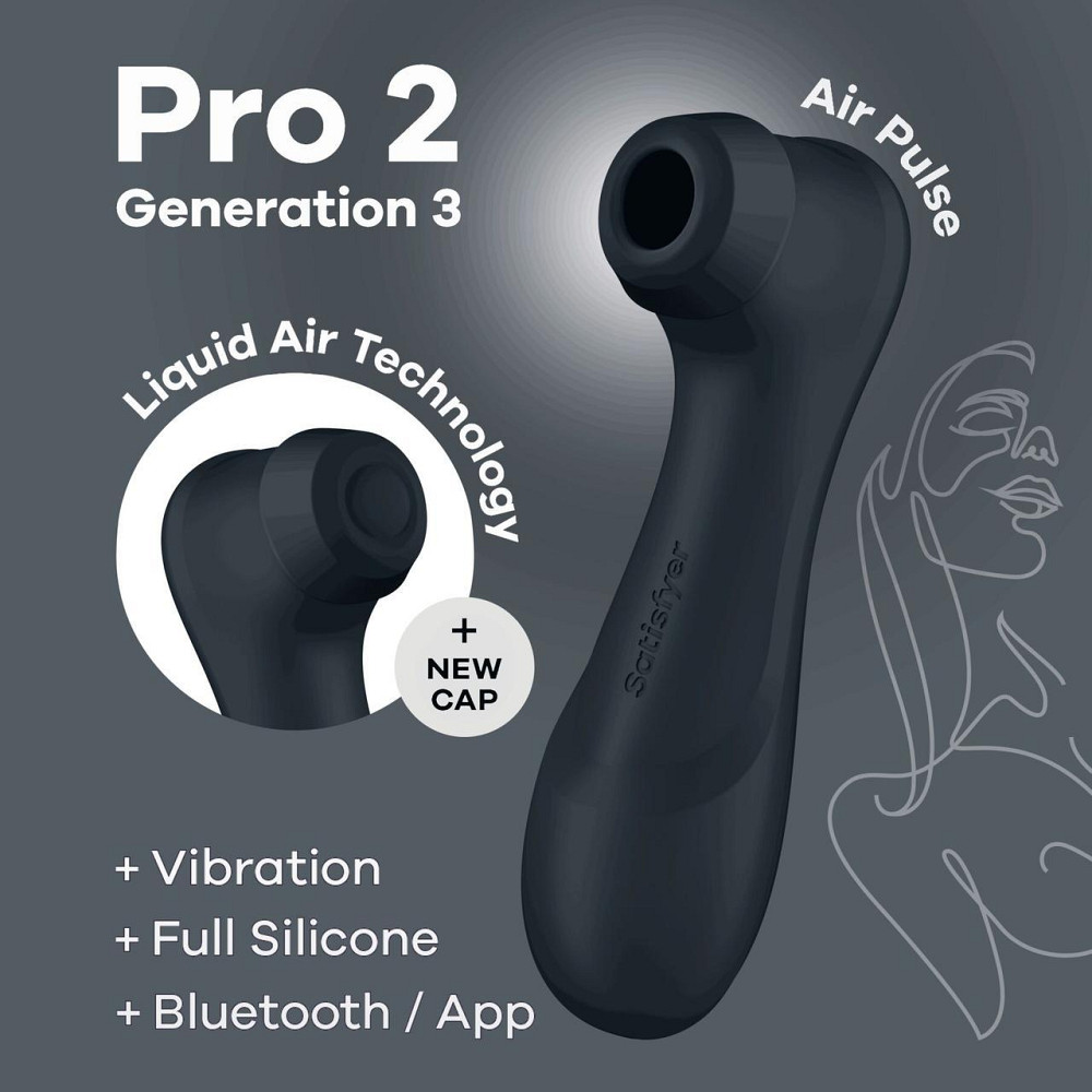 Вакуумний кліторальний стимулятор Satisfyer Pro 2 Generation 3 with Liquid Air Connect App Dark Grey Sex Aura Київ - фото 1