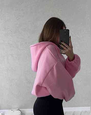 Жіноча стильна та тепла зіп-худі оверсайз тринитка на флісі Рожевий Одеса