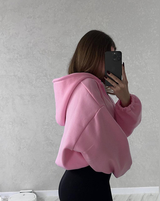 Жіноча стильна та тепла зіп-худі оверсайз тринитка на флісі Рожевий Одеса - фото 5