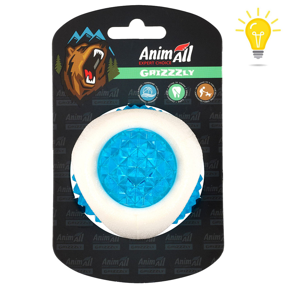 Іграшка AnimAll GrizZzly LED-м'яч що світиться для собак, біло-синій, 7,7 см Київ - фото 1