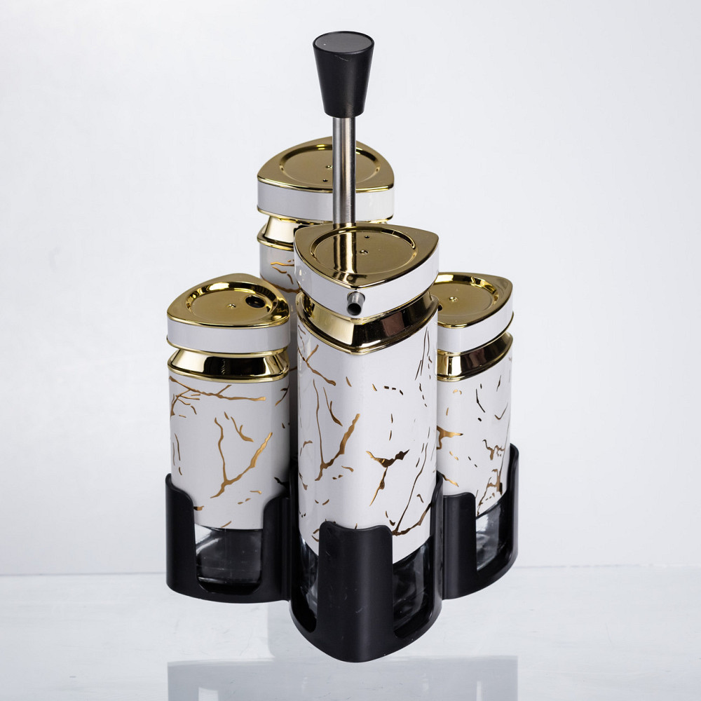 Набір баночок для спецій і рідких текстур 4 предмети на підставці білий мармур HP-1331 Київ - фото 6