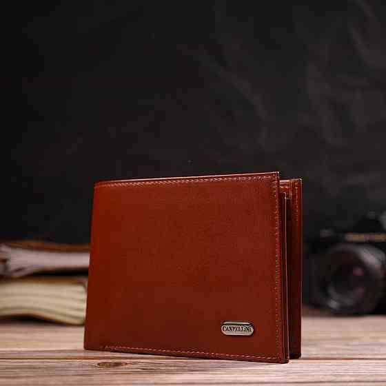 Надійний горизонтальний чоловічий гаманець середнього розміру з натуральної гладкої шкіри CANPELLINI 21862 Коричневий Київ