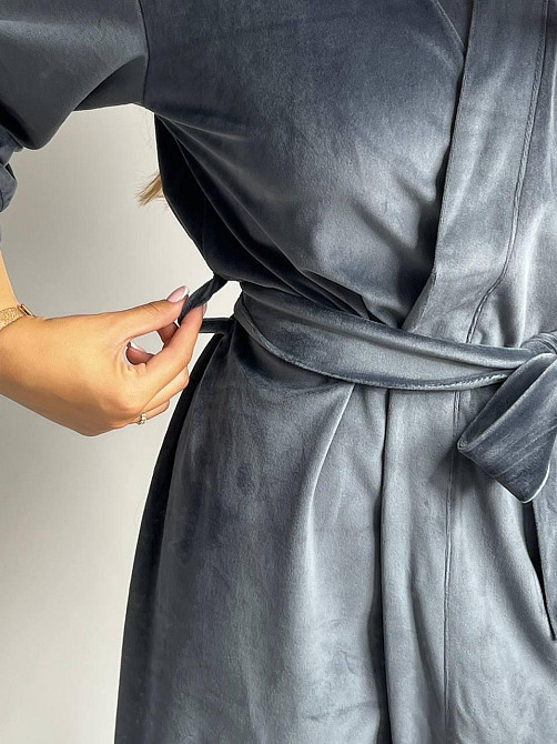 Халат жіночий плюш велюр під пояс Графітовий M Харків - фото 3