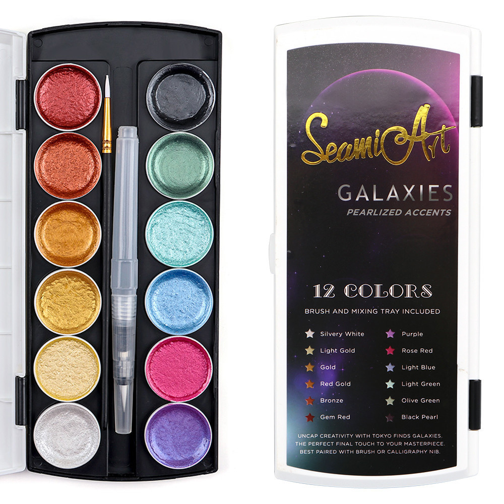 Фарби акварельні з перламутром (металік) для малювання 12 кольорів, перламутрові фарби, що переливаються Кам'янець-Подільський - фото 3