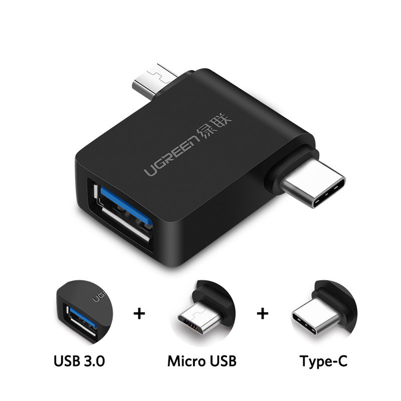 2 в 1 OTG адаптер Ugreen Micro USB + USB-C до USB3.0 30453 (Чорний) Николаев - изображение 2
