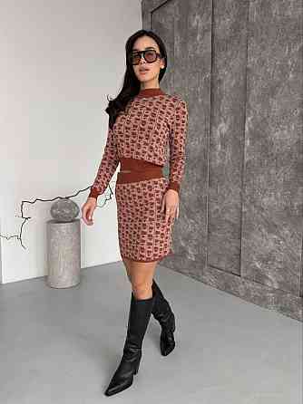 Жіночий базовий теплий костюм-двійка: кофта та спідниця кашемір Цегляний Одеса