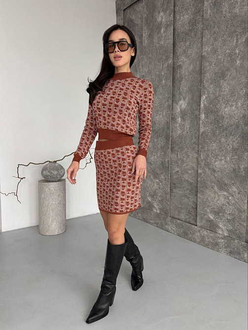 Женский базовый теплый костюм двойка: кофта и юбка кашемир Кирпичный Одесса - изображение 3