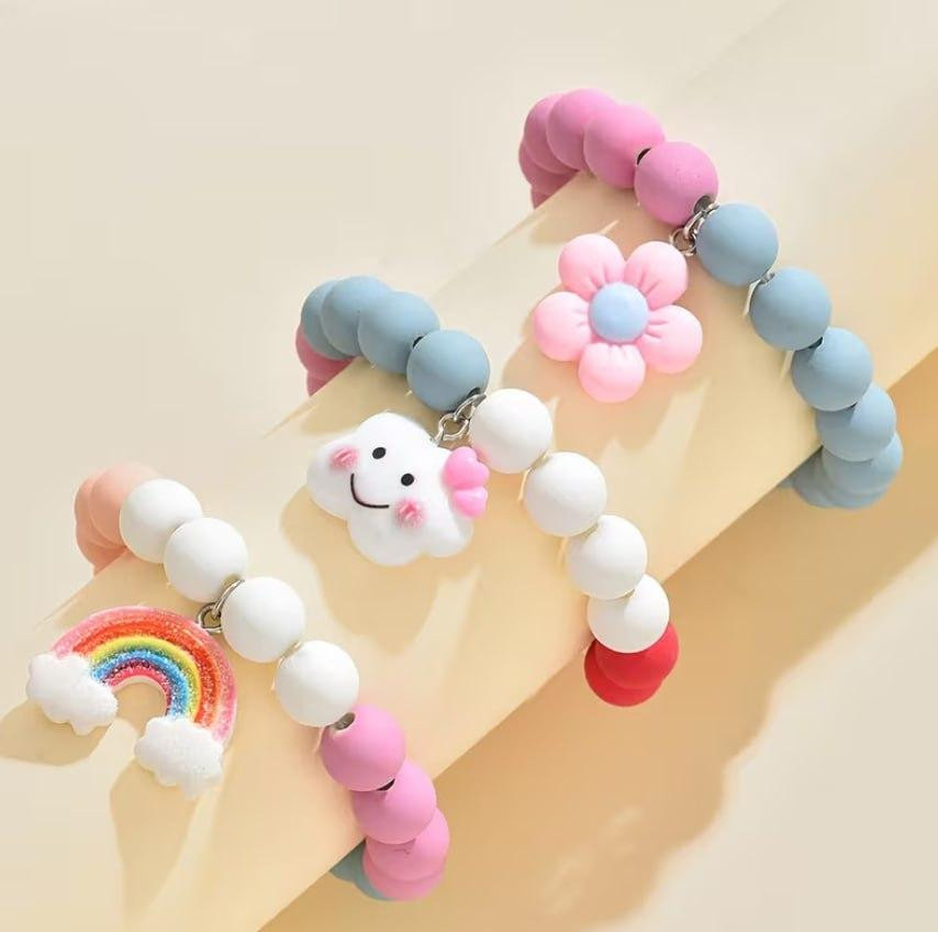 Набір дитячих браслетів на резинці з підвісками, кольорові бусини, 3 шт Київ - фото 4