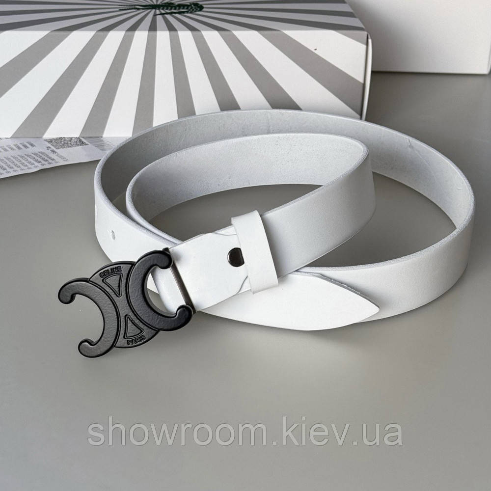 Женский белый кожаный ремень Celine black (3 cм) Киев - изображение 2