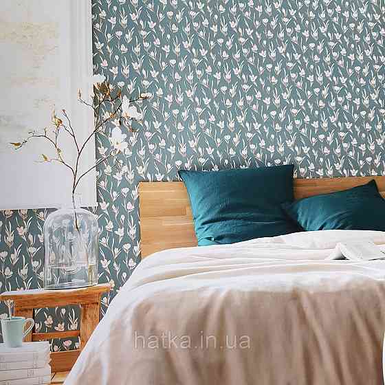 Шпалери вінілові на флізелін Caselio The Place to bed 0.53х10 м ніжні білі квіти з золотом на сіро-зеленому Київ